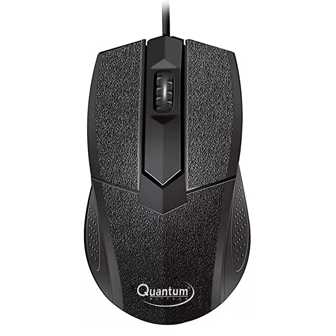 Quantum USB Wired Mouse, 1200 DPI Optical Sensor, Plug & Play Ergonomic Mouse for Comfortable All-Day Grip with 3-Button Design and clickable Scroll Wheel, USB 2.0 Mice for PC/Laptop, QHM224D (Black)