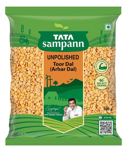 Tata Sampann Unpolished Toor Dal (Arhar Dal) - பாலிஷ் செய்யப்படாத துவரம் பருப்பு (அர்ஹர் தளம்) - Paruppu - 500g