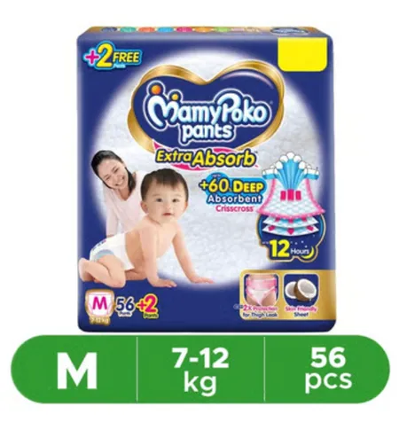 Mamypoko Extra Absorb (Pants, M, 7-12 kg) - 58 Piece