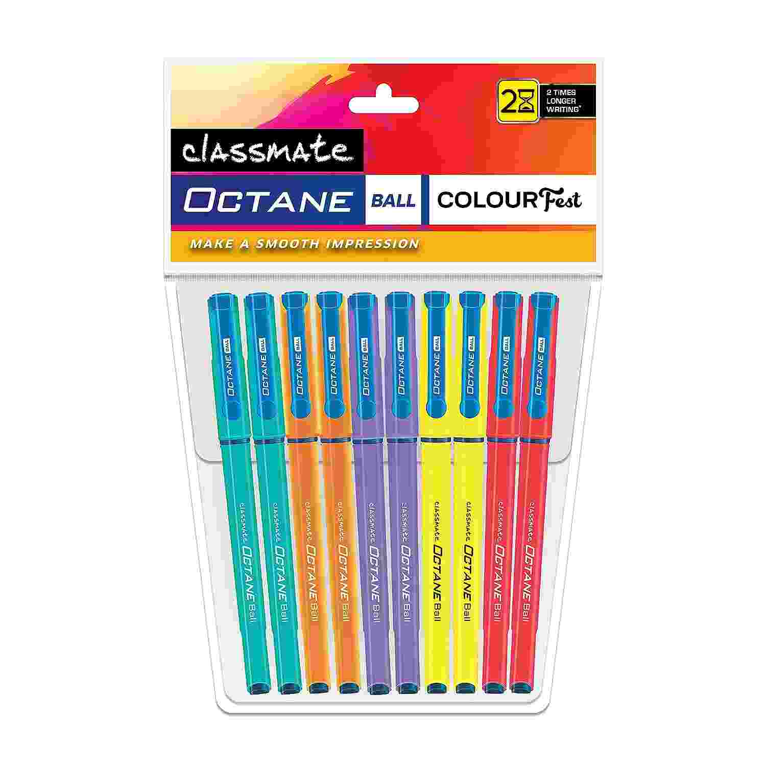 Classmate Octane Colour Fest- Blue Ball Pens (Pack of 10) | Smooth & Fast Writing Ball Pens | Attractive Body Colours|Comfortable to Hold & Write|School & Office Stationery|Work from Home Essentials