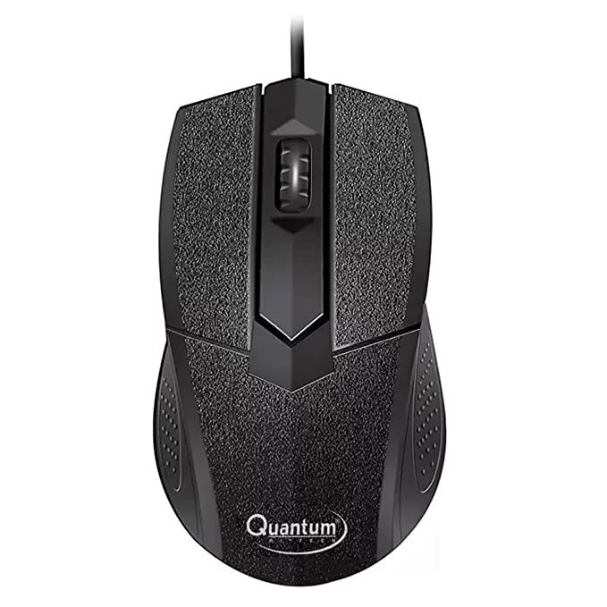 Quantum USB Wired Mouse, 1200 DPI Optical Sensor, Plug & Play Ergonomic Mouse for Comfortable All-Day Grip with 3-Button Design and clickable Scroll Wheel, USB 2.0 Mice for PC/Laptop, QHM224D (Black)