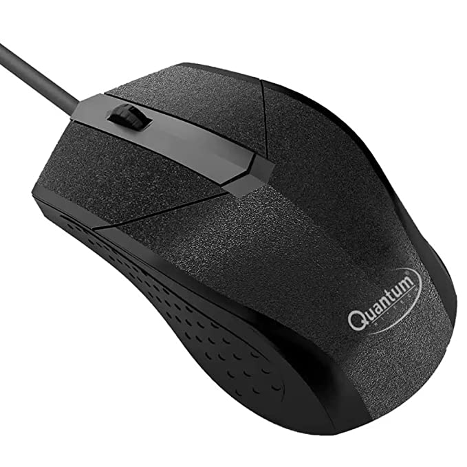 Quantum USB Wired Mouse, 1200 DPI Optical Sensor, Plug & Play Ergonomic Mouse for Comfortable All-Day Grip with 3-Button Design and clickable Scroll Wheel, USB 2.0 Mice for PC/Laptop, QHM224D (Black)