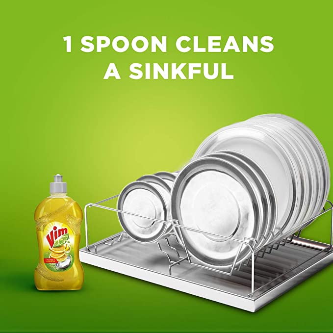 Vim Dishwash Liquid Gel Lemon, With Lemon Fragrance, Leaves No Residue, Grease Cleaner For All Utensils, 500 ml Bottle