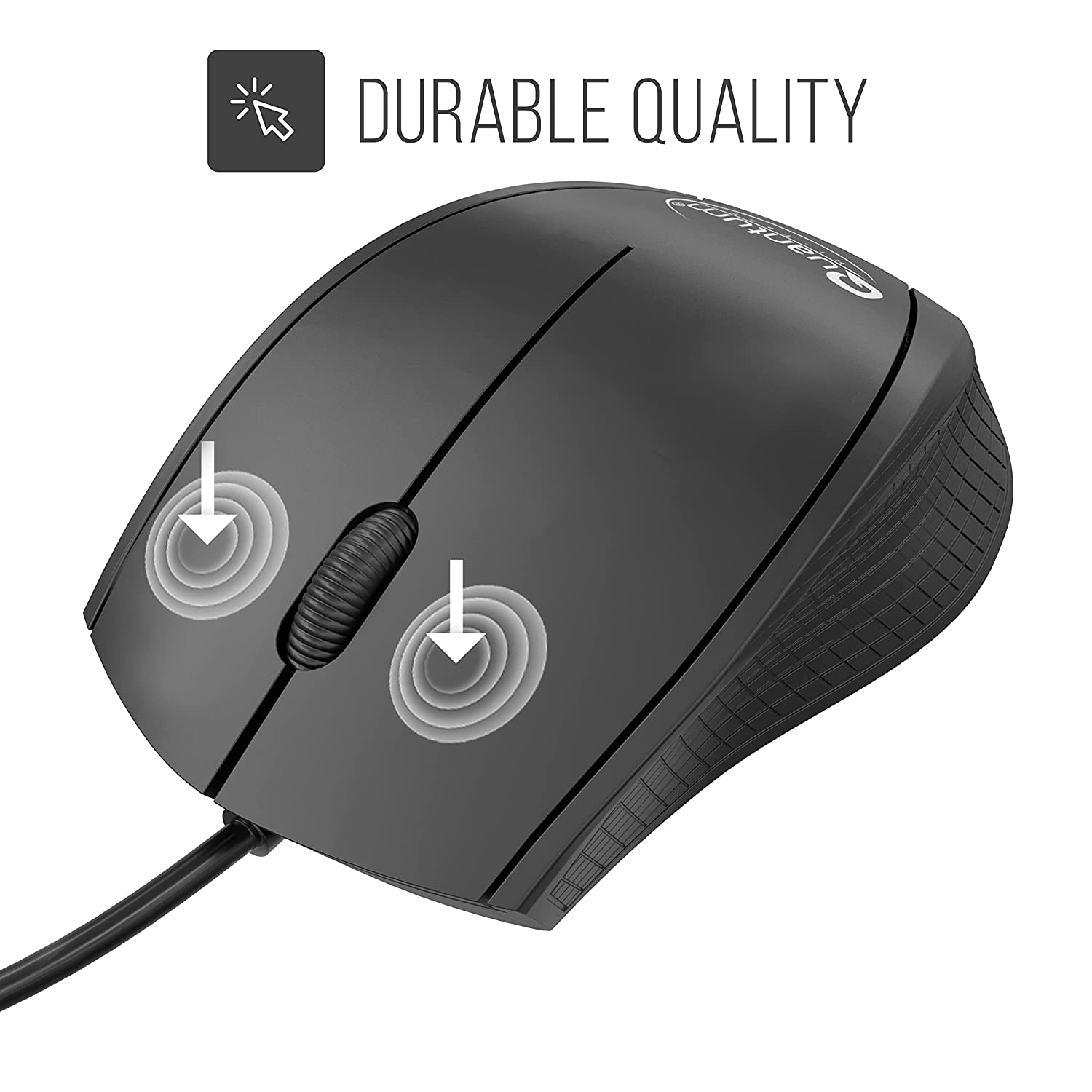 Quantum USB Wired Mouse, 1200 DPI Optical Sensor, Plug & Play Ergonomic Mouse for Comfortable All-Day Grip with 3-Button Design and clickable Scroll Wheel, USB 2.0 Mice for PC/Laptop, QHM251H (Black)