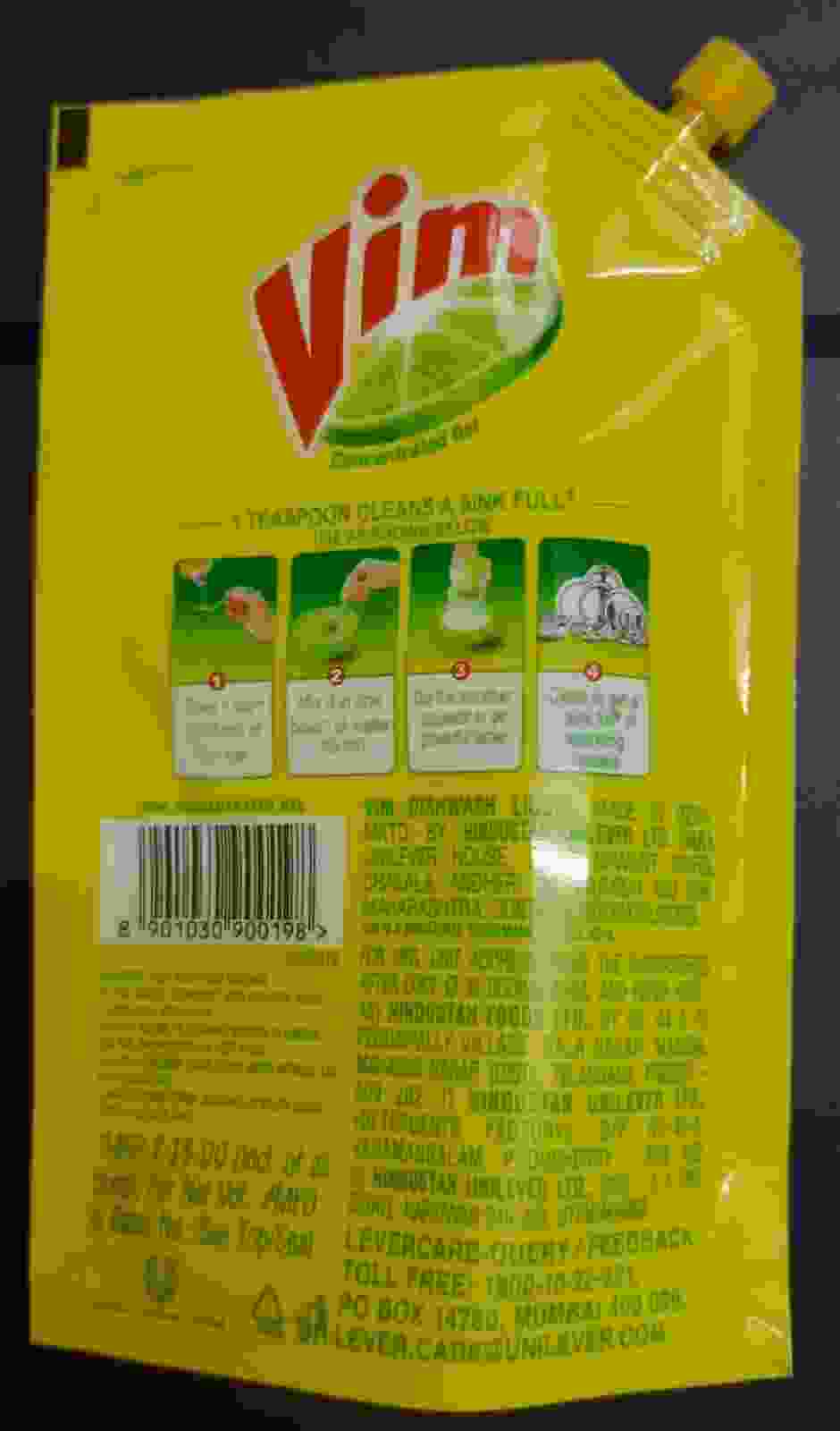 Vim Dishwash Liquid Gel Lemon, With Lemon Fragrance, Leaves No Residue, Grease Cleaner For All Utensils, 125ML Packet