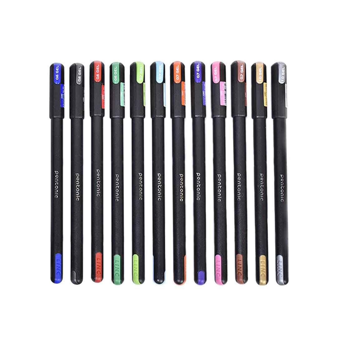 Pentonic Gel Pen With Hard Box Case | 0.6 mm-1.0 mm | Waterproof Gel Ink, Sleek Matt Finish Body | Comfortable Grip For Effortless Writing Experience | Multicolor Ink, Black Body, Pack Of 12 Pens