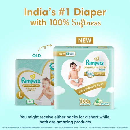 Pampers Premium Care Diaper (Pants, L, 9-14 kg) - 44 Piece