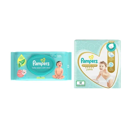 Pampers Wipes Lid Singles Off(72pc) & Pc Pants Lg Sup Jumbo Pk(44pc) Combo