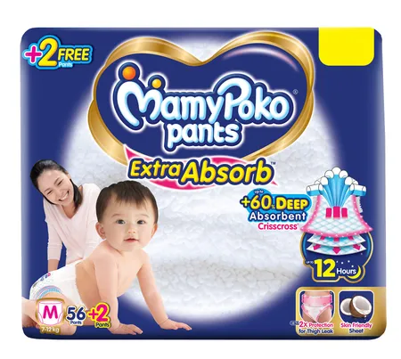 Mamypoko Extra Absorb (Pants, M, 7-12 kg) - 58 Piece