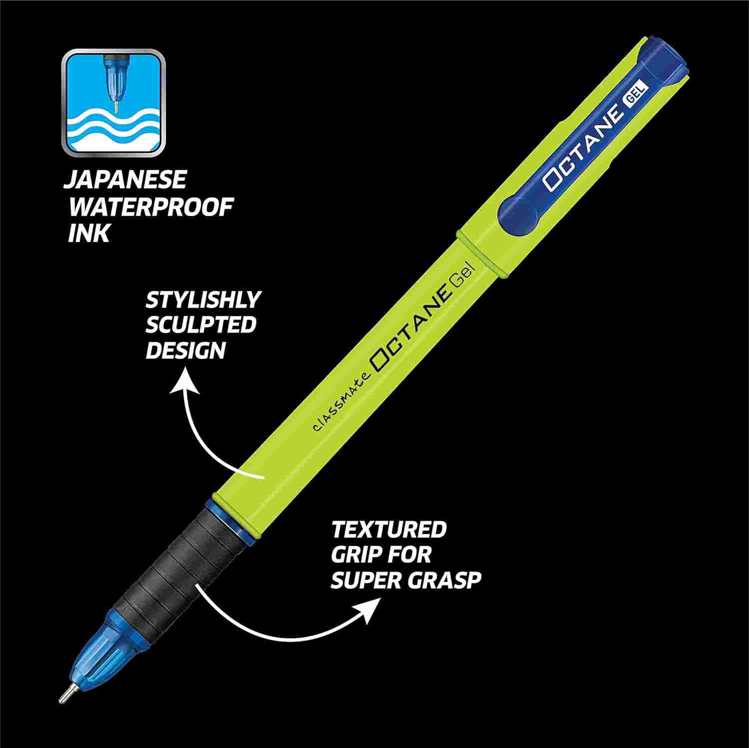 Classmate Octane Neon- Blue Gel Pens (Pack of 10)|Smooth Writing Pens|Water-Proof Ink for Smudge-Free writing|Attractive Neon Body Colours|Preferred by Students for Exam & Class Notes