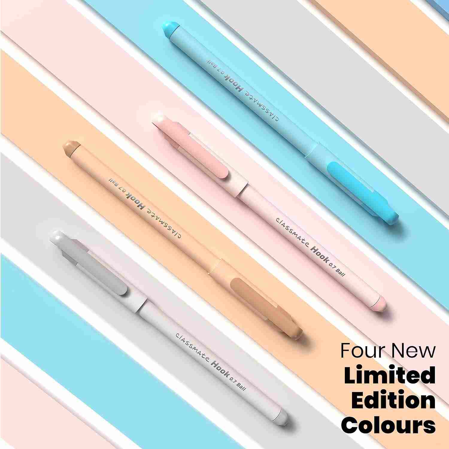 Classmate Hook Ball Pen- Blue (Pack of 10)|Multicolour Body Pens|Attractive Pastel Shades for Boys & Girls|Smooth Writing Ball Pen|Unique Design