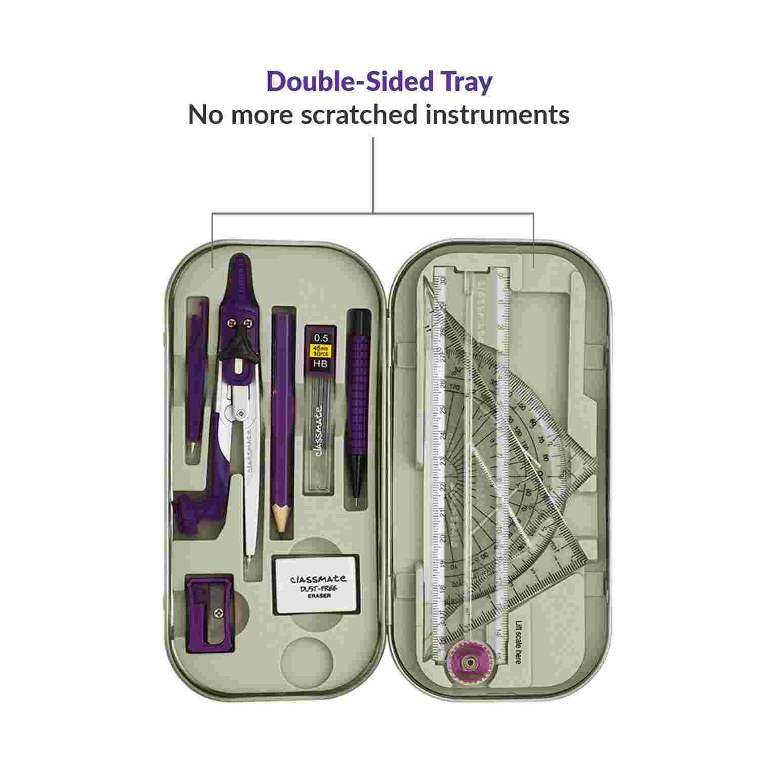 Classmate Asteroid Geometry Box - Mathematical Drawing Instrument Box | Geometry Box For Students | Unique Switchable Arm Compass | Foldable 30cm Scale | High-Quality Die Cast Compass