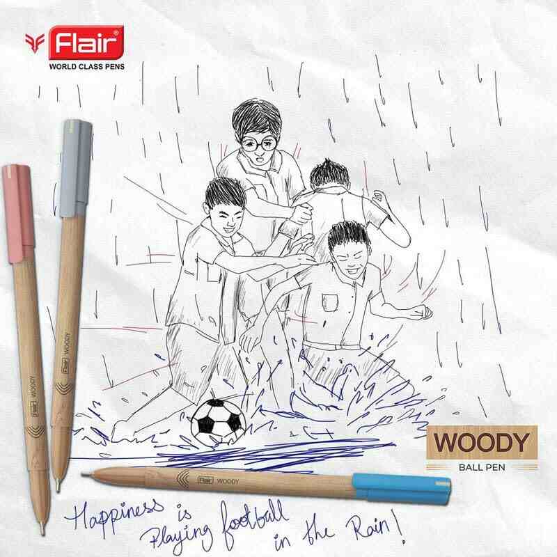 FLAIR Woody 0.7mm Ball Pen Box Pack | Attractive Woody Design | Smooth Ink Flow System With Low-Viscosity Ink | Smudge Free Writing | Blue Ink, Pack of 10 Pens