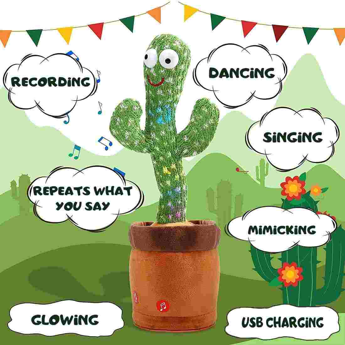 SBFM Rechargeable Toys Talking Cactus Baby Toys for Kids Dancing Cactus Toys Can Sing Wriggle & Singing Recording Repeat What You Say Funny Education Toys for Children Playing Home Decor for Kids