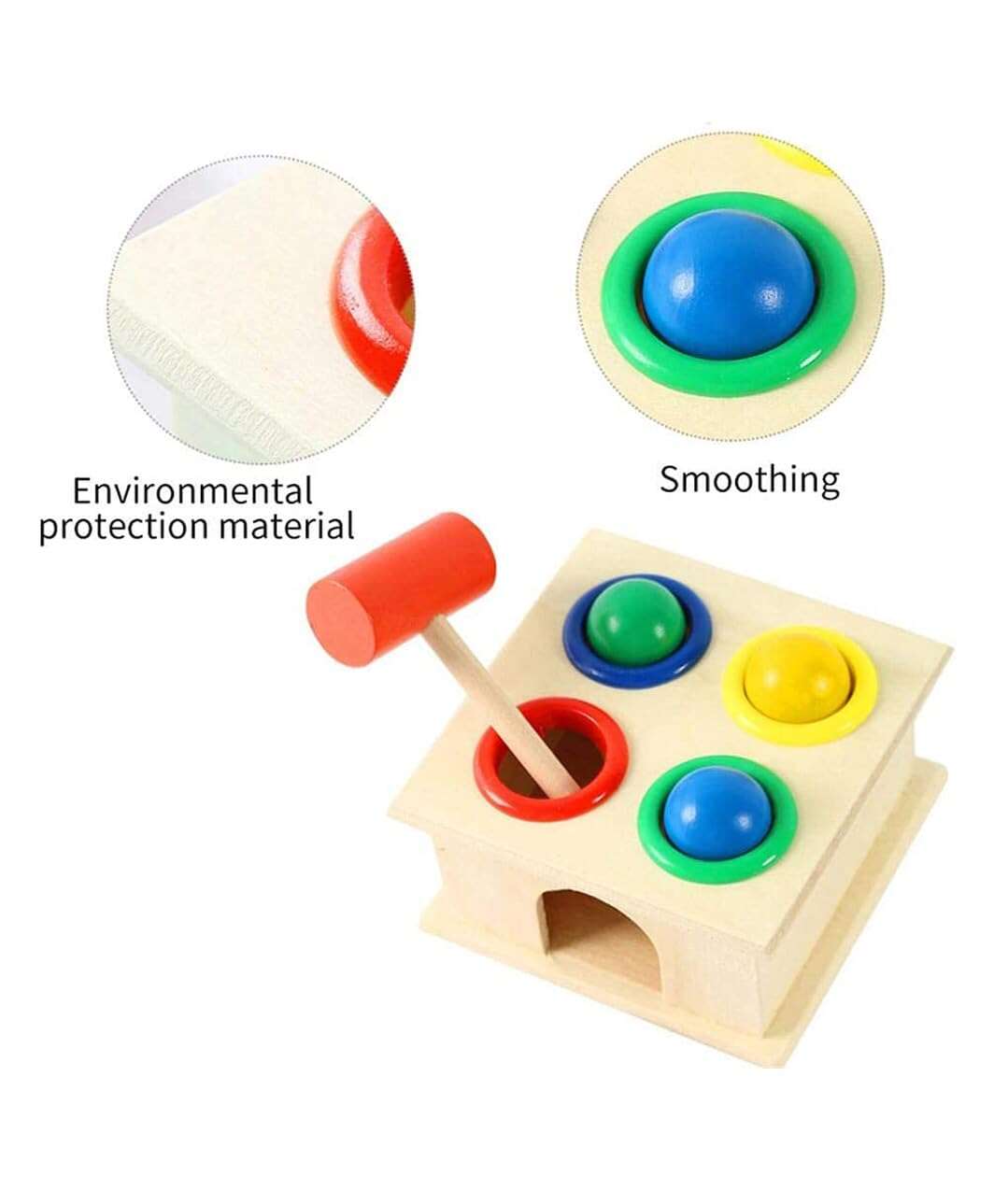 SBFM Wooden Hammer Ball Knock Pounding Bench with Box Case Fine Motor and Dexterity Skills Early Educational Toy Set for Kids 2+ Years (Hammer Ball)