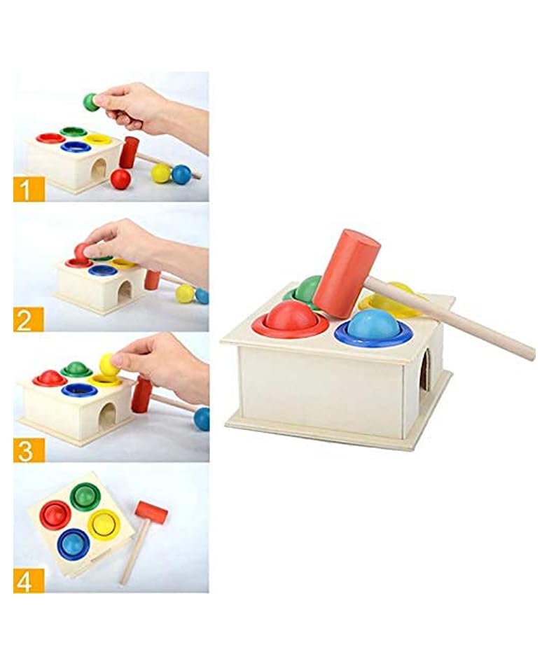 SBFM Wooden Hammer Ball Knock Pounding Bench with Box Case Fine Motor and Dexterity Skills Early Educational Toy Set for Kids 2+ Years (Hammer Ball)