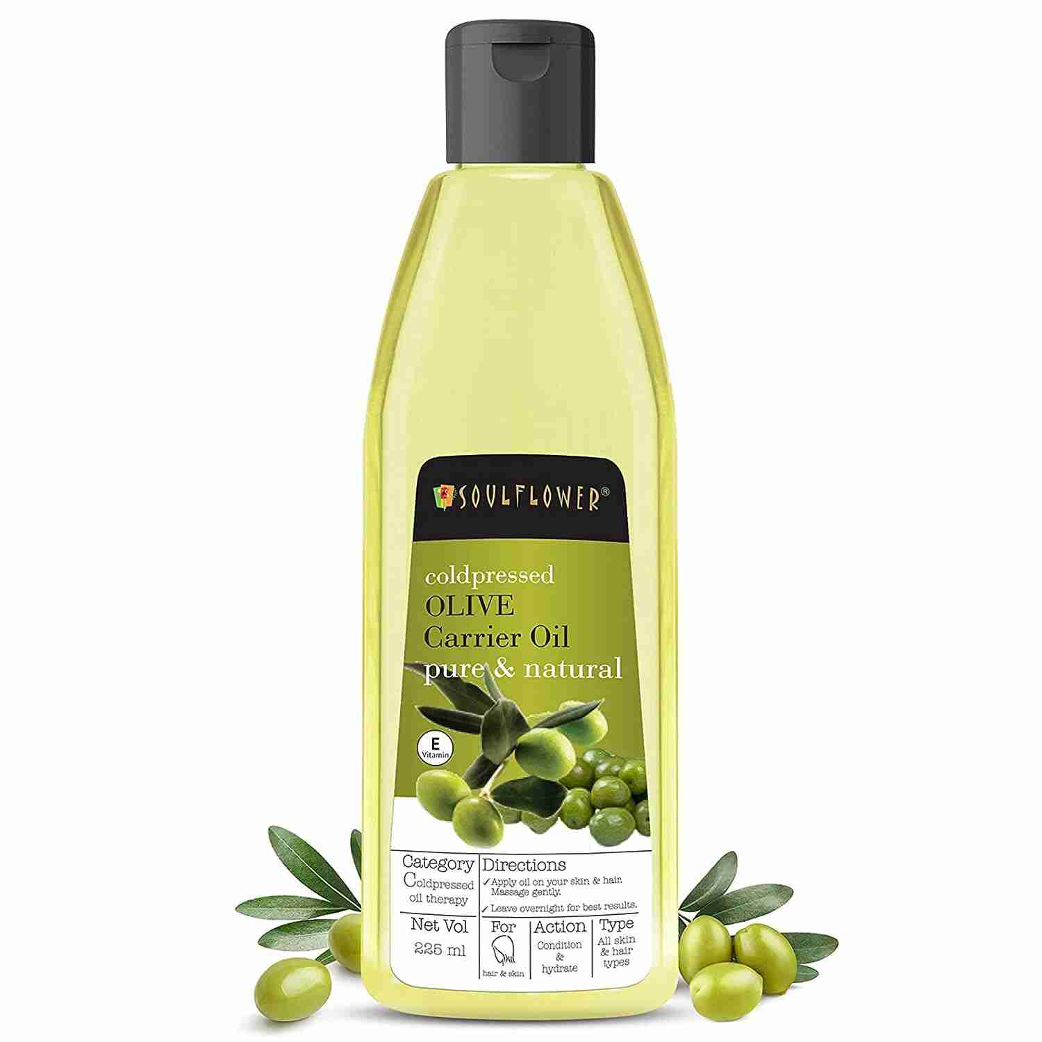 Soulflower Olive Hair Oil, Hair Growth, Skin, Face Massage, Nourishment & Moisturization, Fine Lines & Wrinkles, Strengthen Hair Roots, 100% Pure, Natural & Cold-Pressed, Olive Fruit, Vitamin E, 450ml