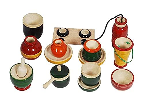 SBFM Wood Eco Friendly Wooden Kids Toy Kitchen Set New Model with Cylinder, Stove and Kids chakla belan Combo for Girls, Baby & Boys (2 Years+) - Multicolor Toys